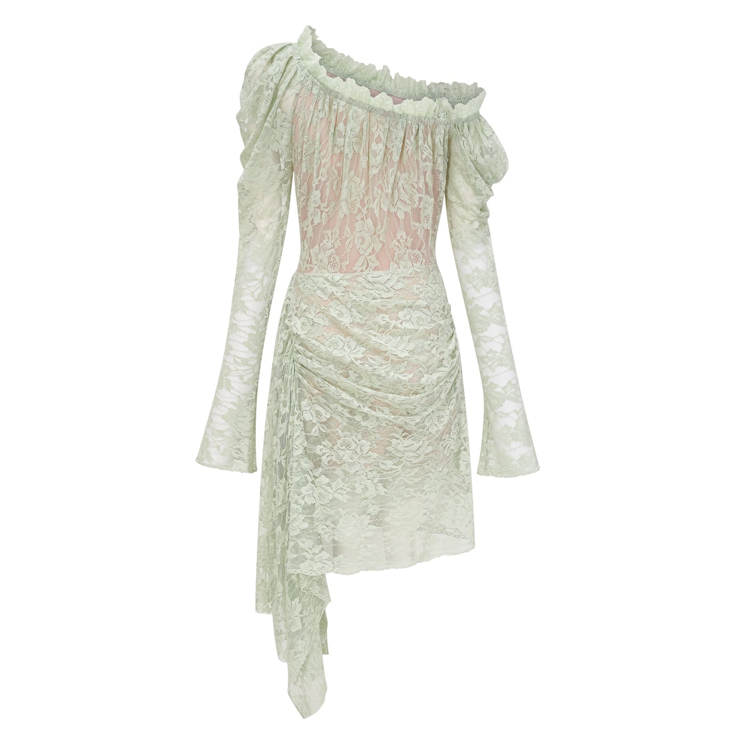 Alexis Sage Green Semi-Sheer Floral Lace Mini Dress