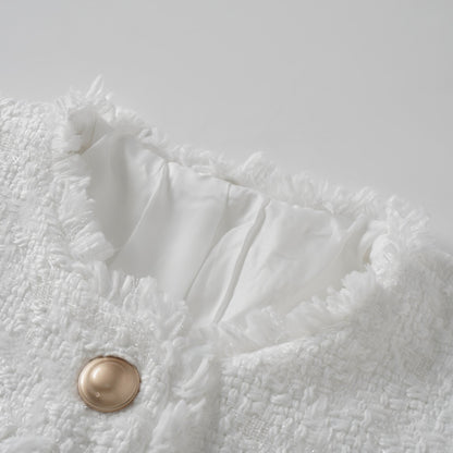 Séraphine White Frayed Tweed Jacket & Shorts Set