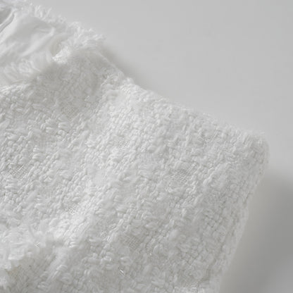Séraphine White Frayed Tweed Jacket & Shorts Set