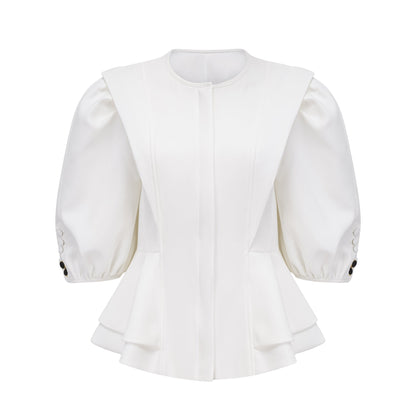 Gwenaëlle White Peplum Waist Blouse