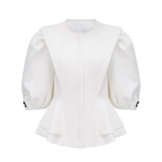 Gwenaëlle White Peplum Waist Blouse