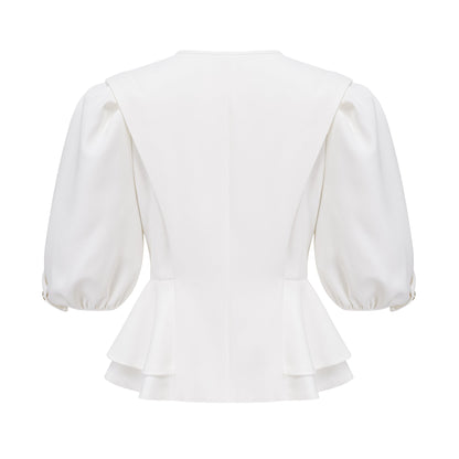 Gwenaëlle White Peplum Waist Blouse
