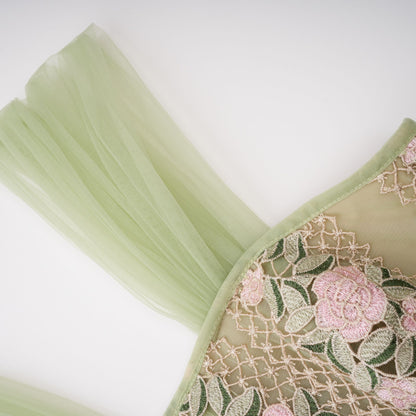 Eleni Green Tulle Panel Floral Midi Dress