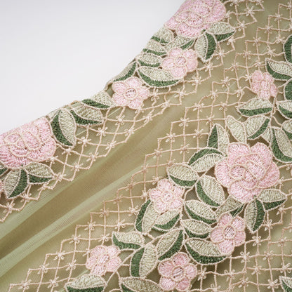 Eleni Green Tulle Panel Floral Midi Dress