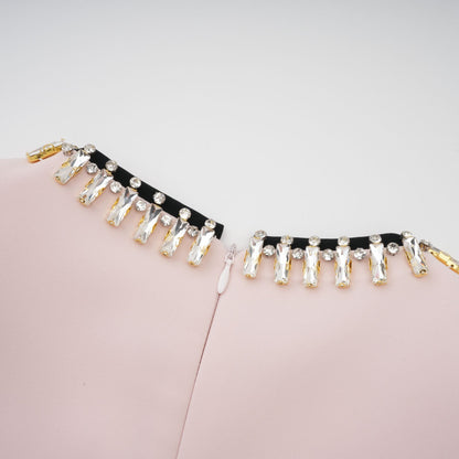 Anaïs pink crystal color-blocked midi dress