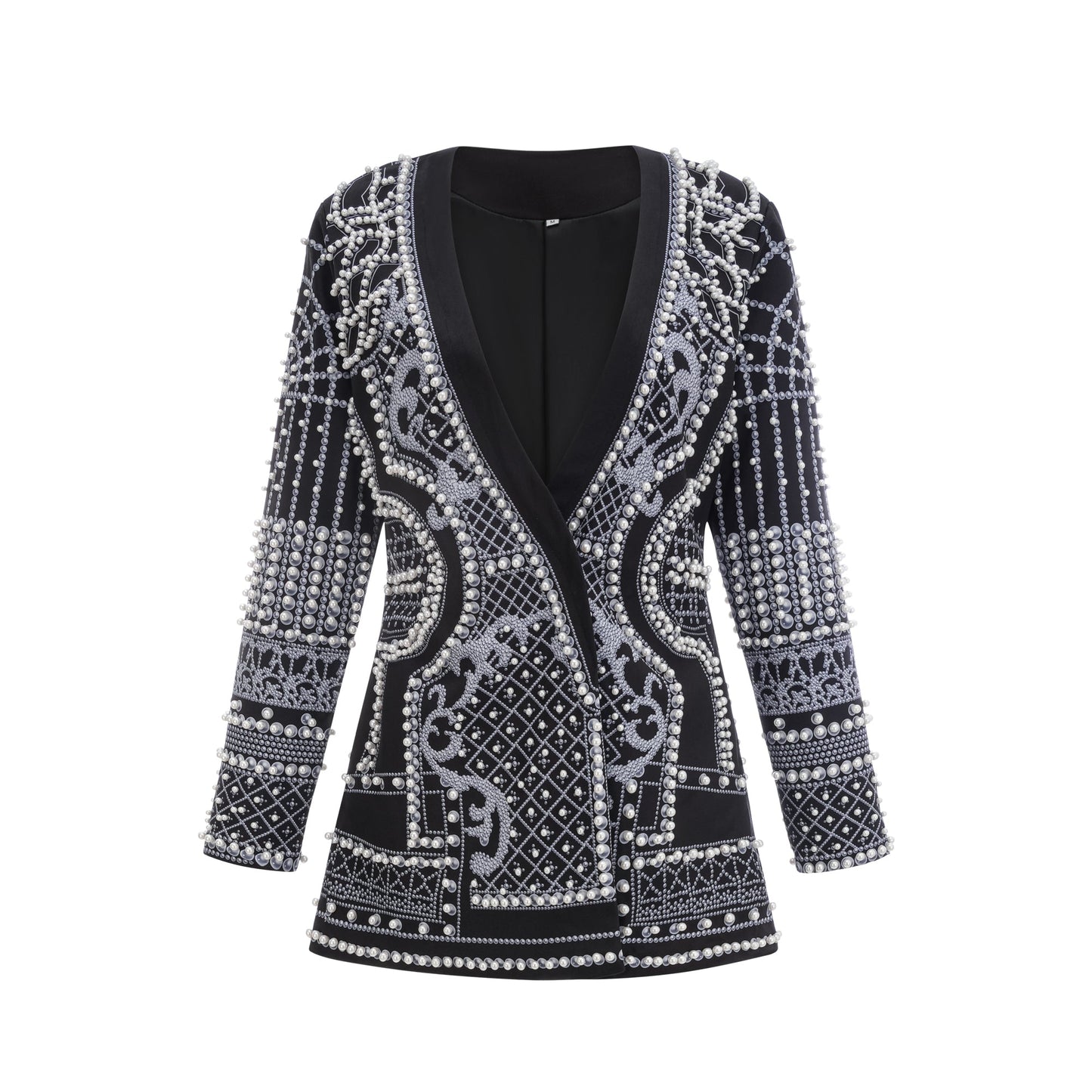 Catherine desenli V yaka blazer elbise