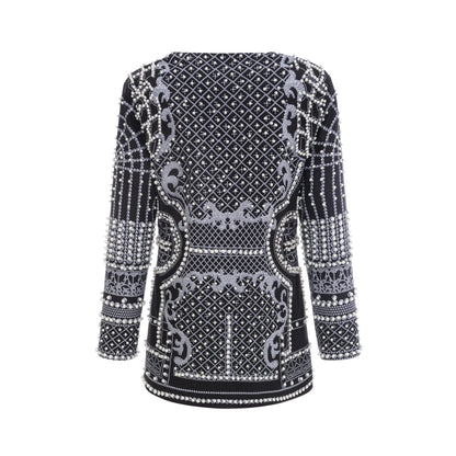 Catherine desenli V yaka blazer elbise