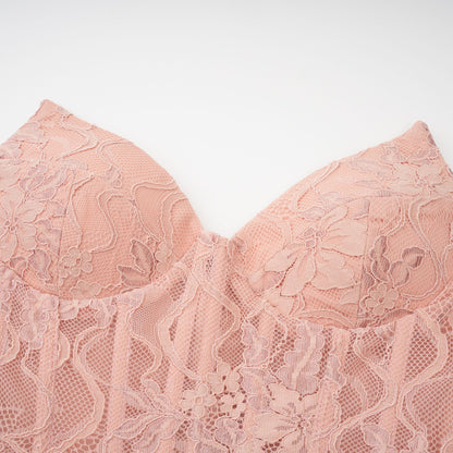 Ulrique Pink Lace Corset Tulle Maxi Dress