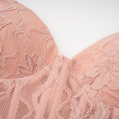 Ulrique Pink Lace Corset Tulle Maxi Dress