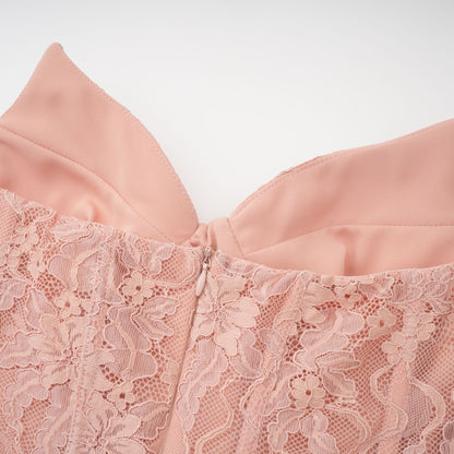 Ulrique Pembe Dantel Korse Tül Maxi Elbise