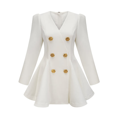 Élise beyaz pilili peplum etekli blazer elbise