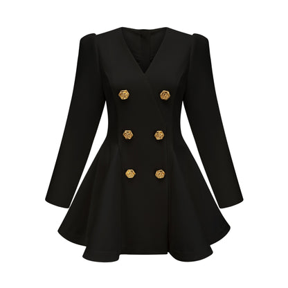 Élise Siyah pilili peplum etekli blazer elbise
