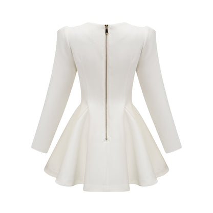 Élise beyaz pilili peplum etekli blazer elbise