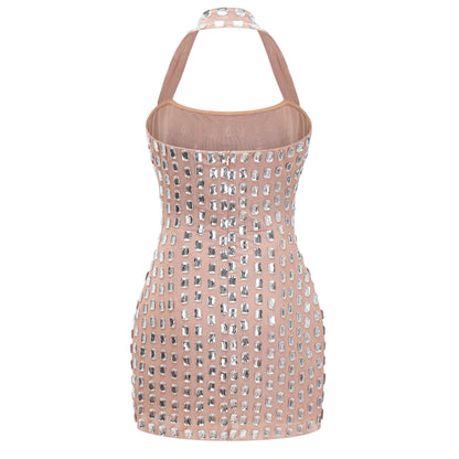 Giustina Silver Halterneck Bowknot Crystal Mini Dress