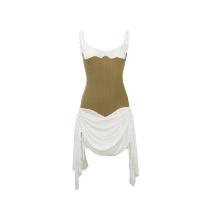 Yasmine Kahve Büstiyer Panelli Mini Elbise