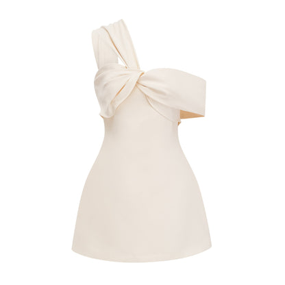 Ismérie Neutrals Off-Shoulder Twisted Mini Dress