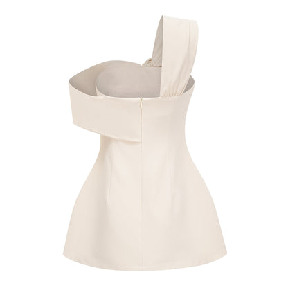 Ismérie Neutrals Off-Shoulder Twisted Mini Dress