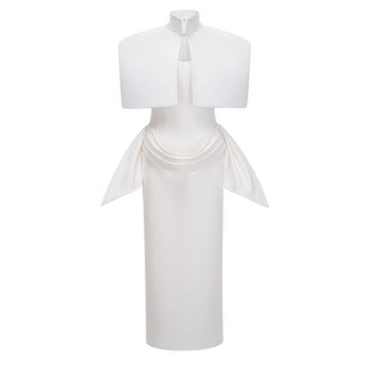 Felice White Structured Cape & Corset Dress Set