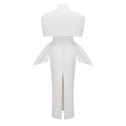 Felice White Structured Cape & Corset Dress Set