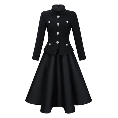 Lorelei Black High Neck Tweed Midi Dress