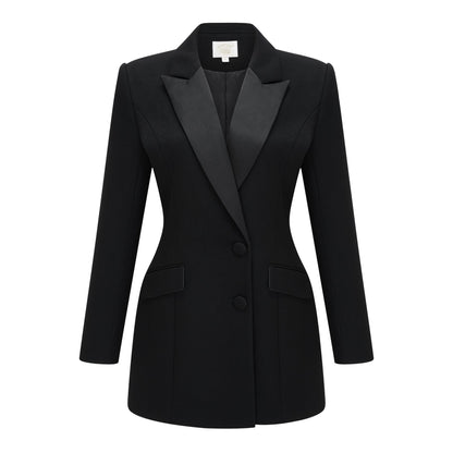 Fleur Black Blazer Mini Dress with Satin Panels