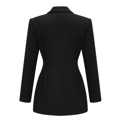 Fleur Saten Panelli Siyah Blazer Mini Elbise