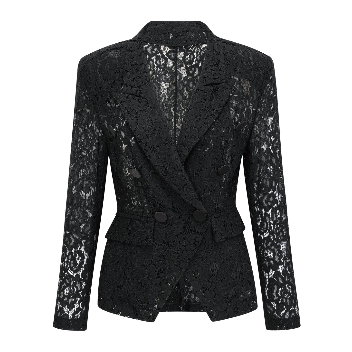 Zoé Black Sheer Lace Blazer & Trousers Matching Set