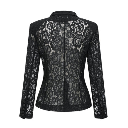 Zoé Black Sheer Lace Blazer & Trousers Matching Set