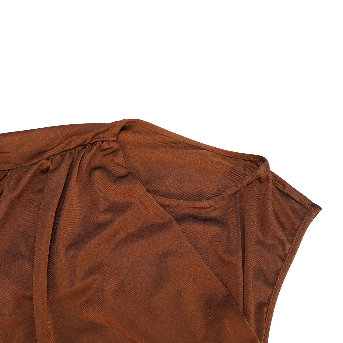 Reine Brown Asymmetrical Ruched Maxi Dress