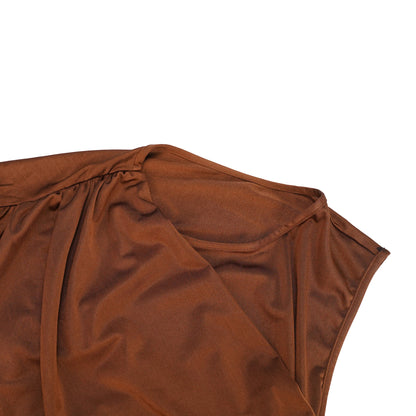Reine Brown Asymmetrical Ruched Maxi Dress