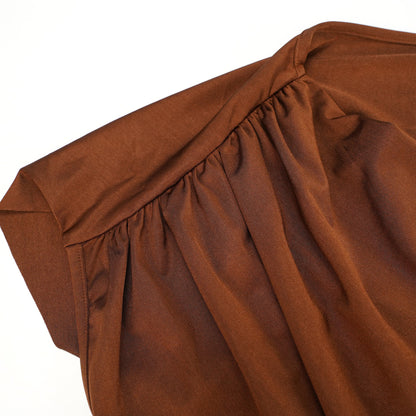 Reine Brown Asymmetrical Ruched Maxi Dress
