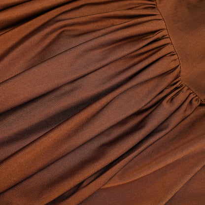 Reine Brown Asymmetrical Ruched Maxi Dress