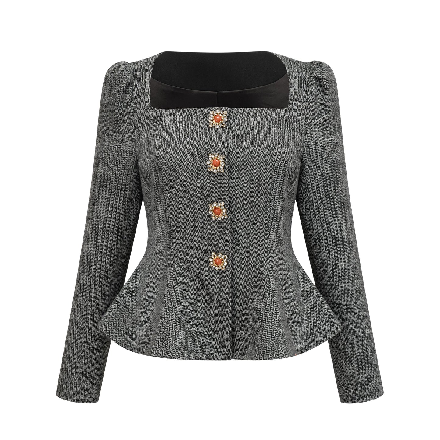 Agathe Grey Herringbone Top & Shorts Matching Set