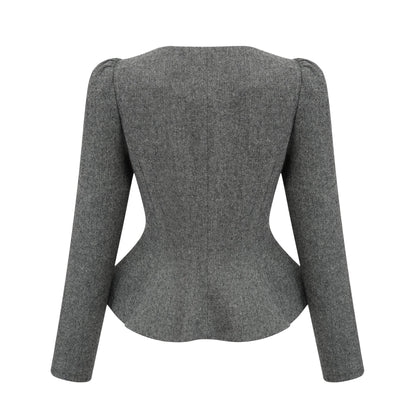 Agathe Grey Herringbone Top & Shorts Matching Set