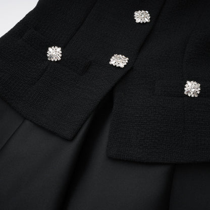 Lorelei Black High Neck Tweed Midi Dress