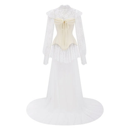 Michalina White Lace Convertible Gown with Long Sleeves