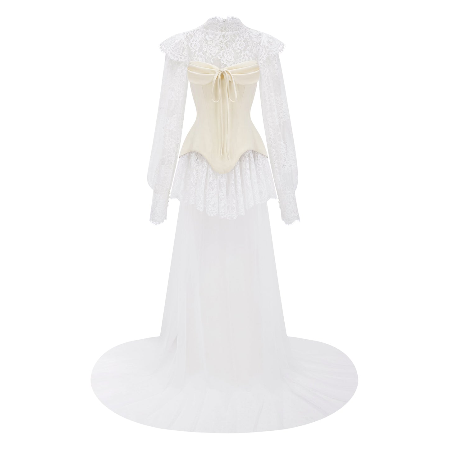 Michalina White Lace Convertible Gown with Long Sleeves