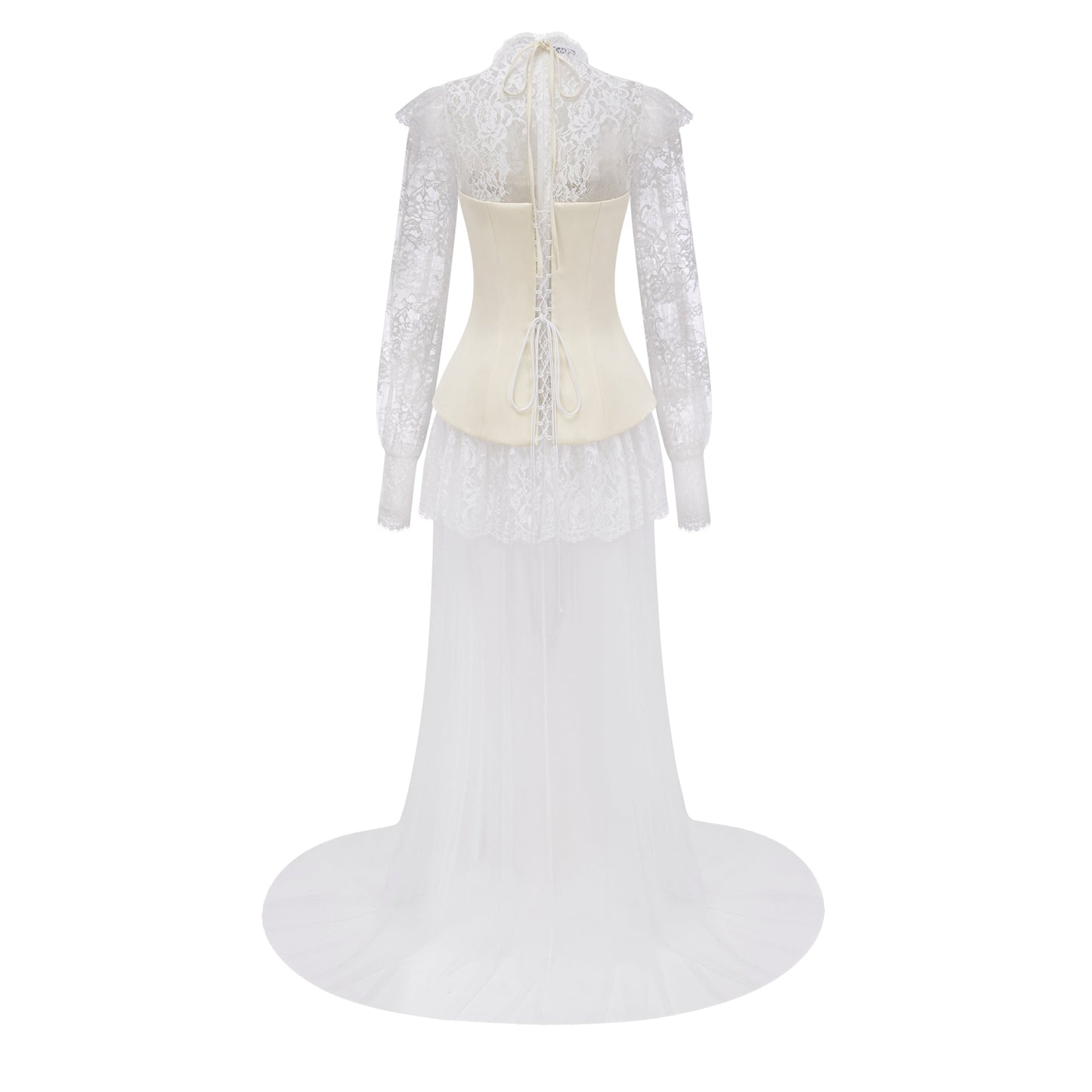 Michalina White Lace Convertible Gown with Long Sleeves