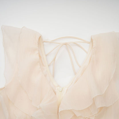 Hélène suni çiçek katlı fırfırlı mini elbise