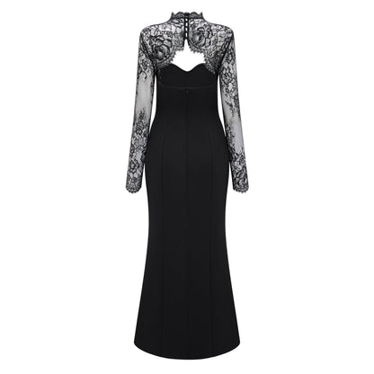 Bokamoso Black Lace Panel Maxi Gown