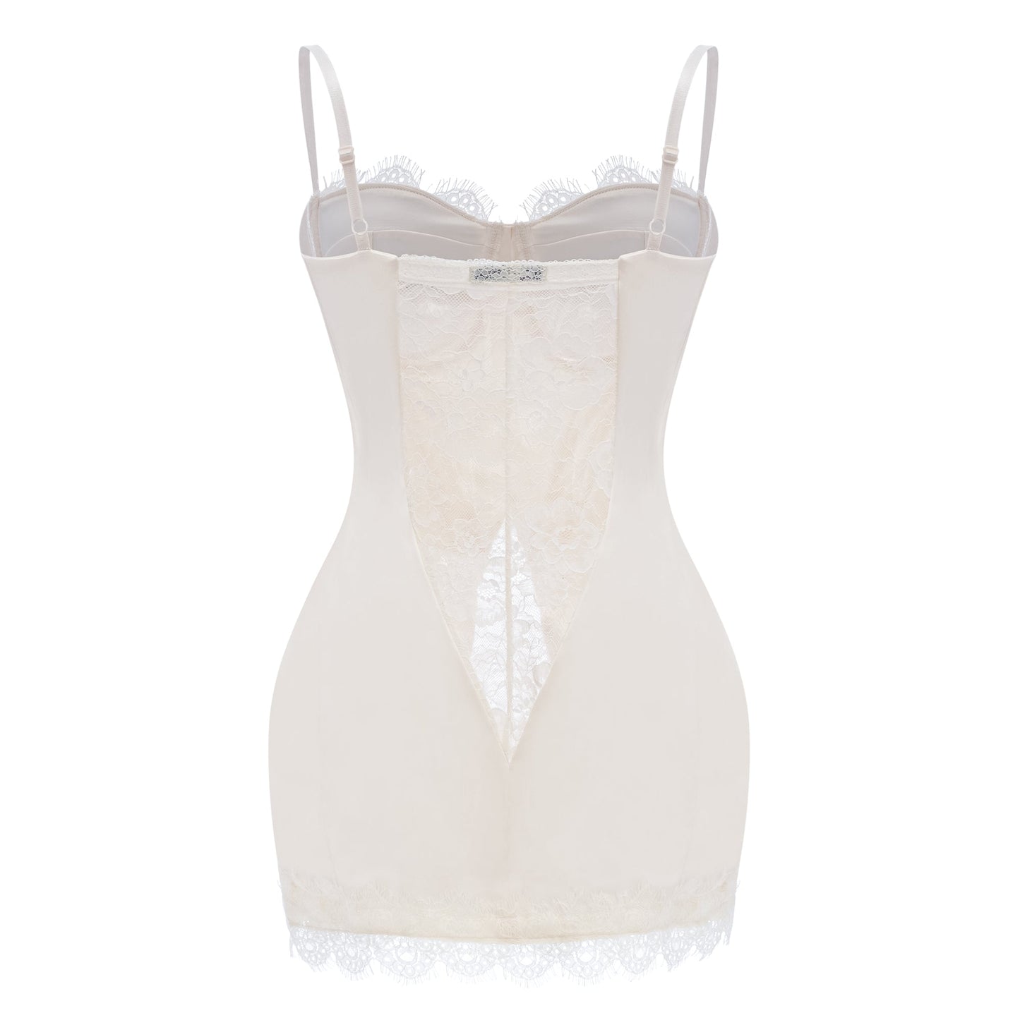 Juliette White Satin Mini Dress with Lace Panels