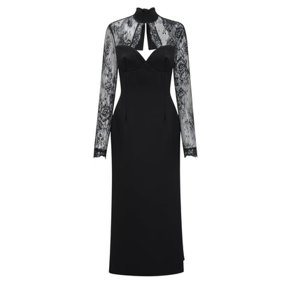 Quitterie Black Lace Panel Maxi Dress