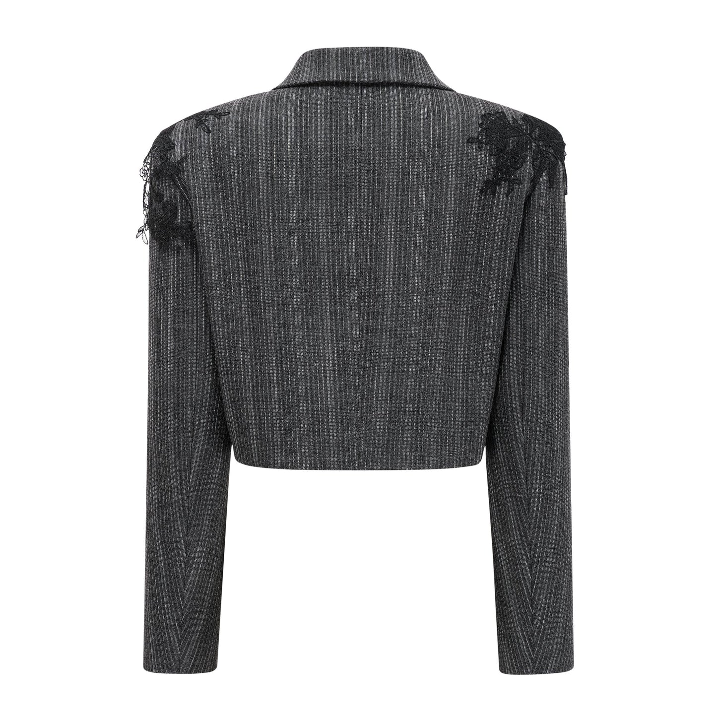 Sidonie Gri Çiçek Aplikeli Çizgili Blazer ve Etek Takım