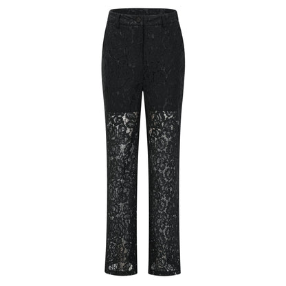 Zoé Black Sheer Lace Blazer & Trousers Matching Set