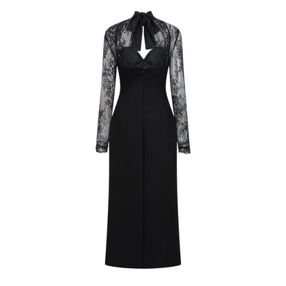 Quitterie Black Lace Panel Maxi Dress