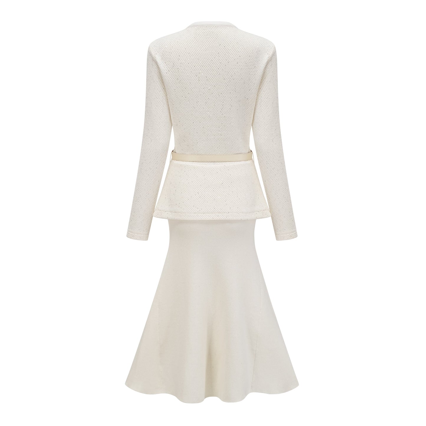 Adélade White Embellished Knit Midi Dress