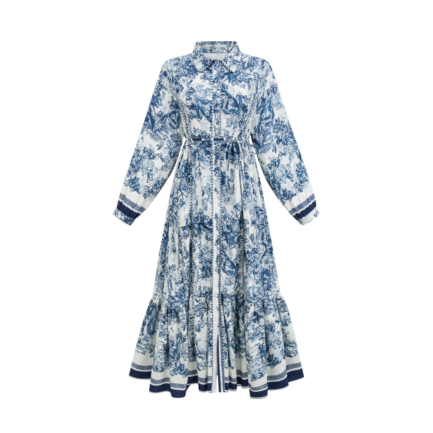 Adélaïde Graphic-Print Midi Dress in Blue