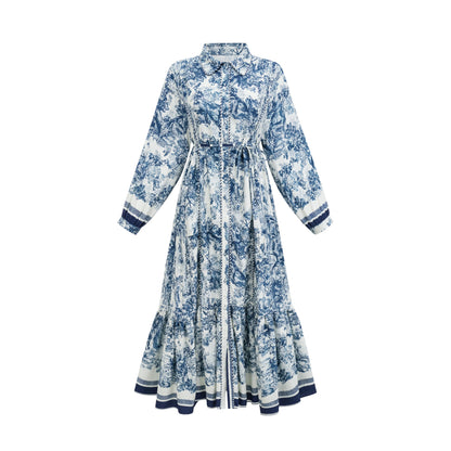 Adélaïde Graphic-Print Midi Dress in Blue