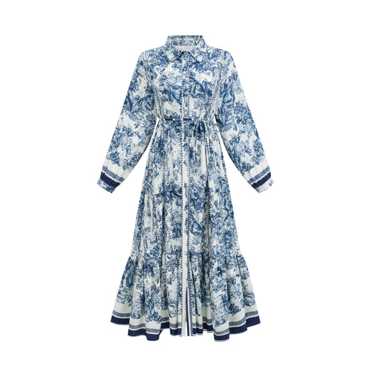 Adélaïde Graphic-Print Midi Dress in Blue