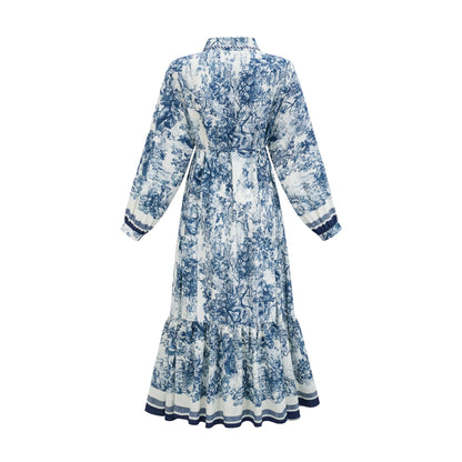 Adélaïde Graphic-Print Midi Dress in Blue